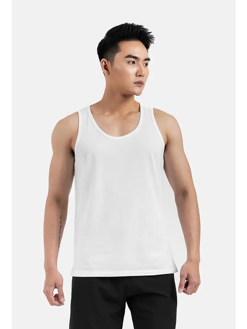 Áo Ba Lỗ Nam Cotton Thấm Hút Tốt Màu Trắng Basics V2