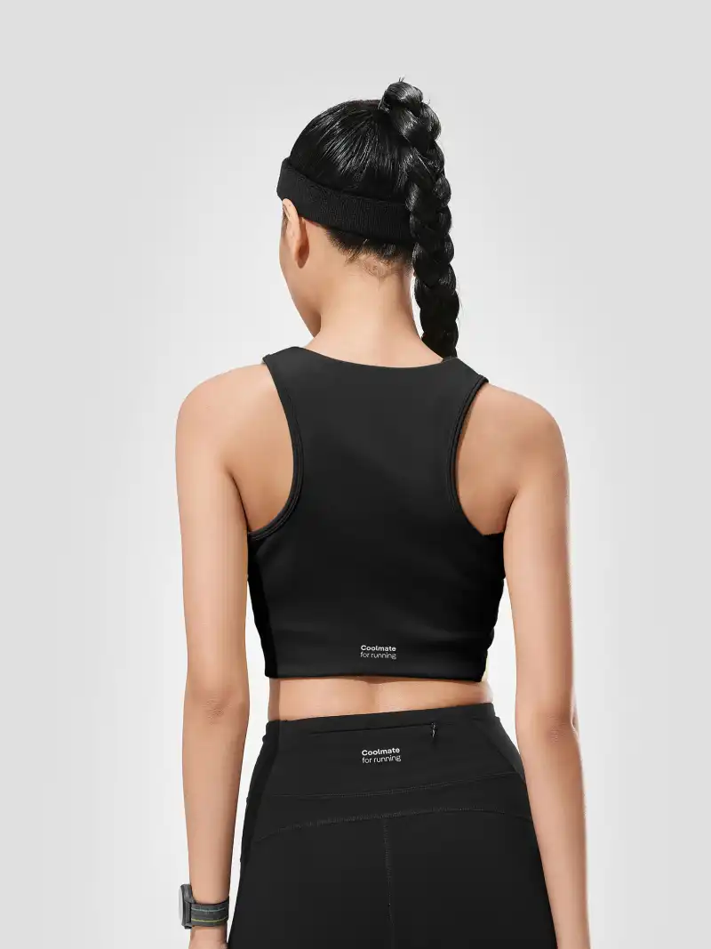 Áo Crop Top Tank Nữ Chạy Bộ Kiểu Dáng Ngắn Có Khóa Zip