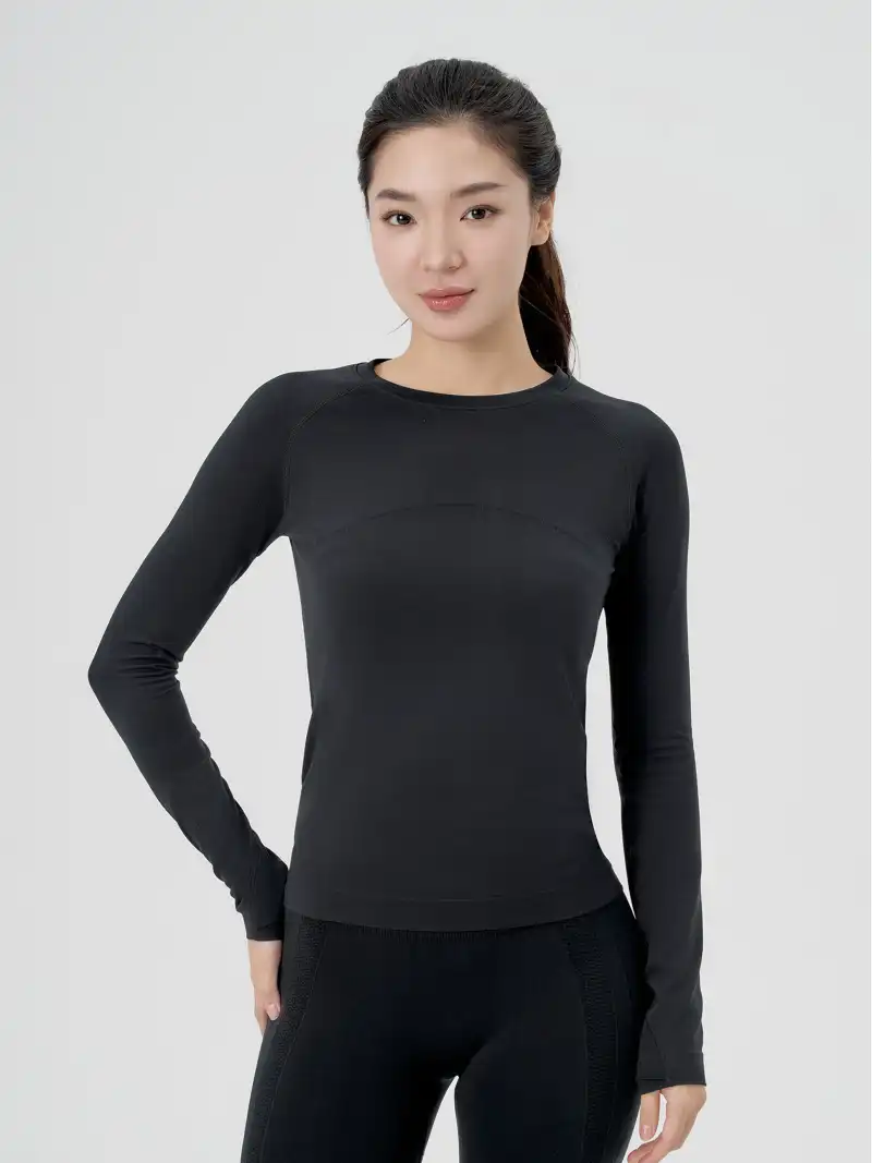 Áo Dài Tay Thể Thao Vital Seamless Thấm Hút Màu Đen