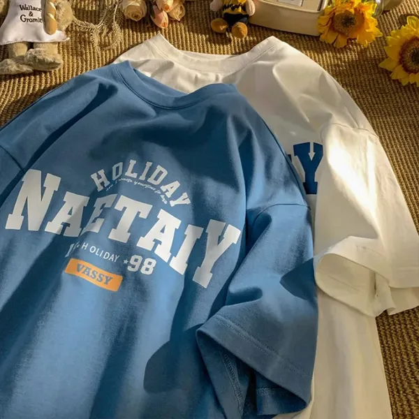 Áo Phông Form Rộng HOLIDAY NAETAIY Áo Thun Tay Lỡ Nam Nữ Form Rộng Unisex Cotton 100% In Chữ