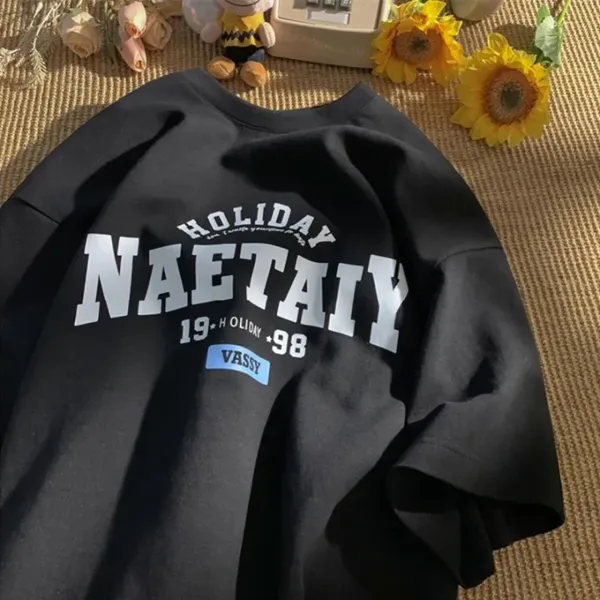 Áo Phông Form Rộng HOLIDAY NAETAIY Áo Thun Tay Lỡ Nam Nữ Form Rộng Unisex Cotton 100% In Chữ