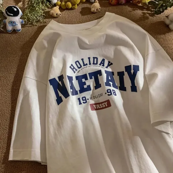 Áo Phông Form Rộng HOLIDAY NAETAIY Áo Thun Tay Lỡ Nam Nữ Form Rộng Unisex Cotton 100% In Chữ