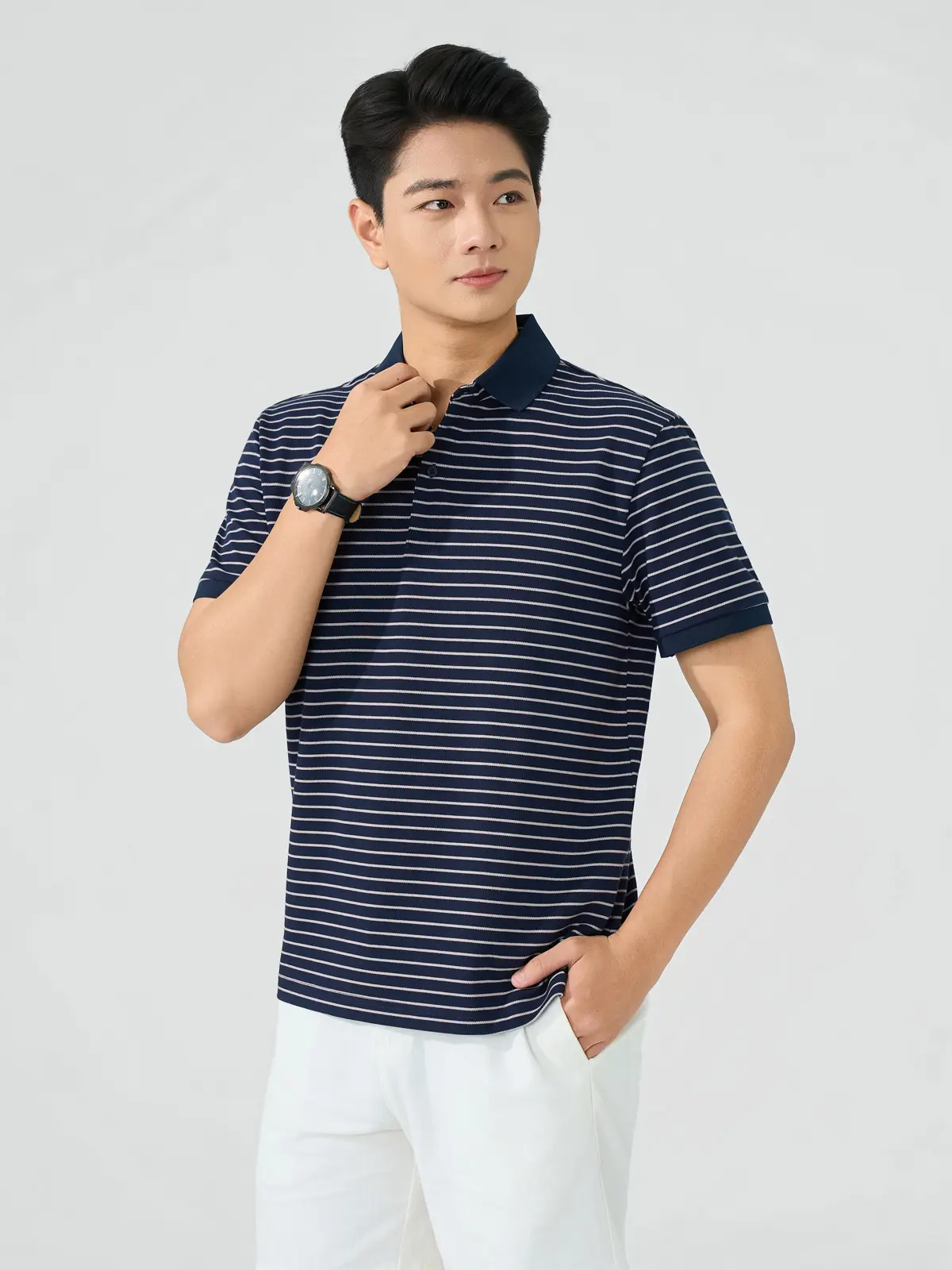 Áo Polo Nam Regular Họa Tiết Kẻ Ngang