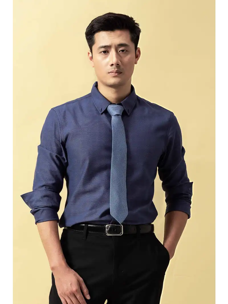 Áo Sơ Mi Dài Tay Cotton Dobby Premium Chống Nhăn, Thoải Mái