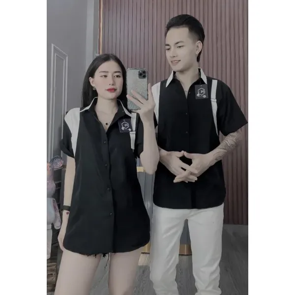 Áo sơ mi nam boy phố ngắn tay  vải lụa mềm mịn phối cầu vai trẻ trung sang trọng mẫu-ATC77SHOP