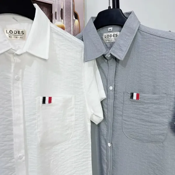 Áo sơ mi nam tay ngắn LODES viền 3 vạch túi vải đũi siêu mền mịn, mẫu mới hottrend - MY LINH CLOTHING