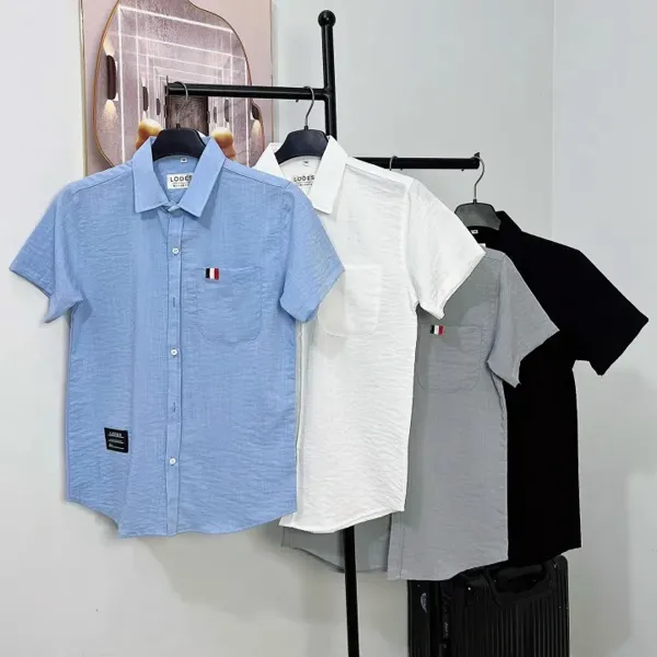Áo sơ mi nam tay ngắn LODES viền 3 vạch túi vải đũi siêu mền mịn, mẫu mới hottrend - MY LINH CLOTHING