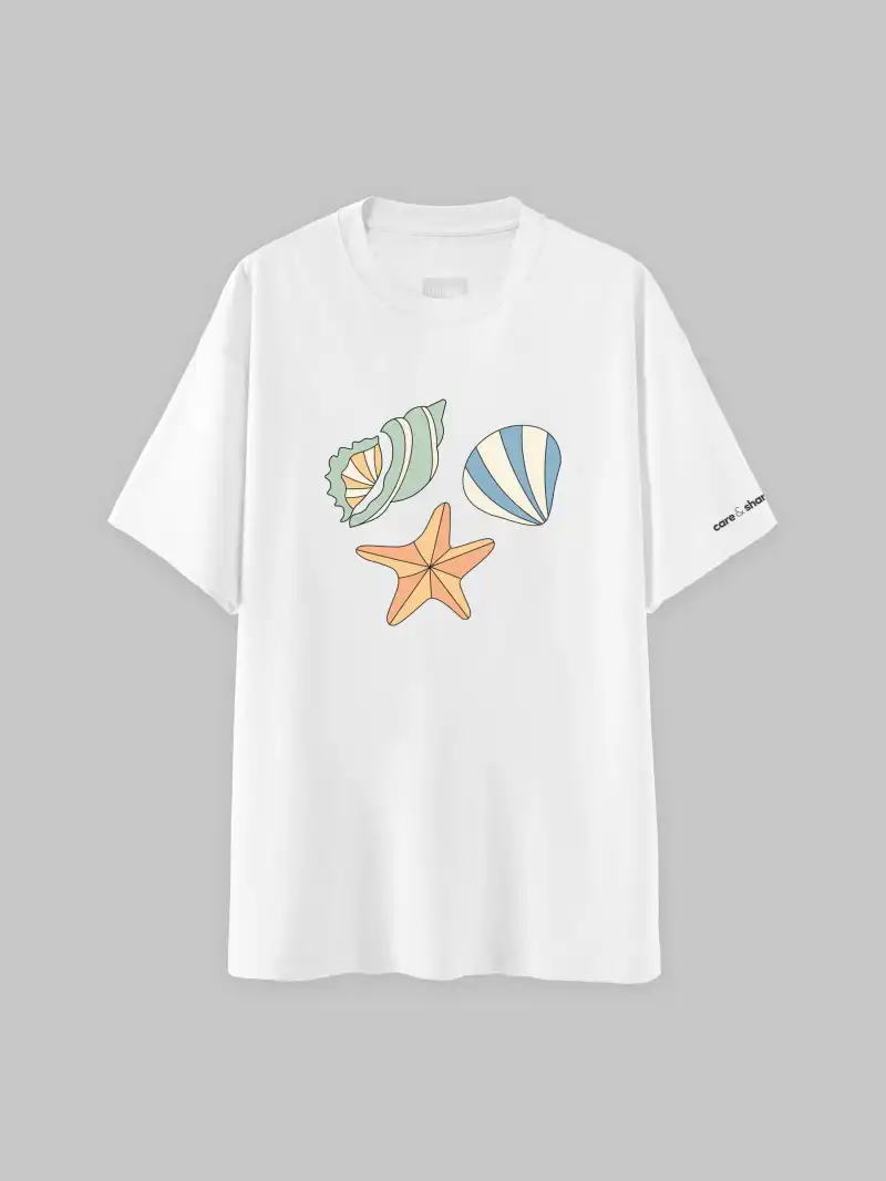 Áo Thun Care & Share In Sò Biển Oversize Unisex 100% Cotton