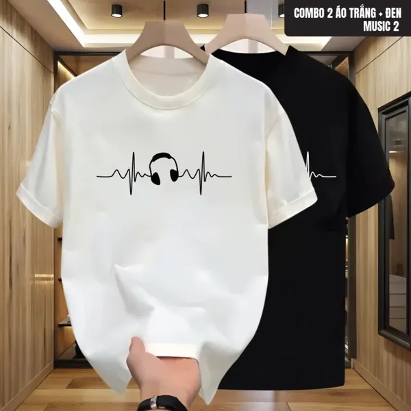 Áo thun cổ tròn nam nữ MUSIC tay ngắn chất cotton mềm mại, áo thun unisex in họa tiết phong cách thời trang mới