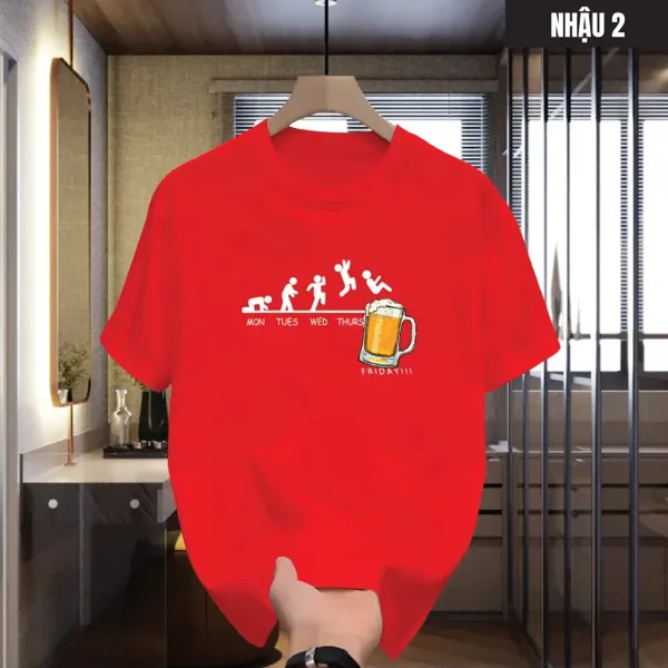 Áo thun cổ tròn nam nữ NHẬU tay ngắn chất cotton mềm mại, áo thun unisex in họa tiết phong cách thời trang mới