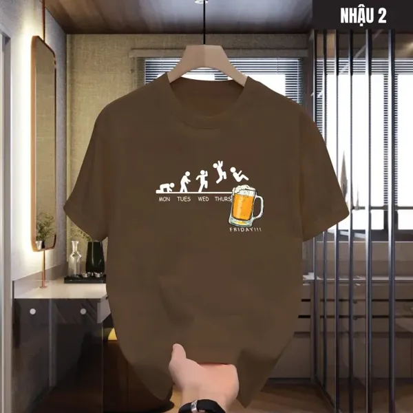 Áo thun cổ tròn nam nữ NHẬU tay ngắn chất cotton mềm mại, áo thun unisex in họa tiết phong cách thời trang mới