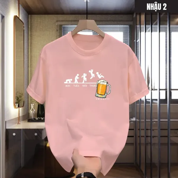 Áo thun cổ tròn nam nữ NHẬU tay ngắn chất cotton mềm mại, áo thun unisex in họa tiết phong cách thời trang mới