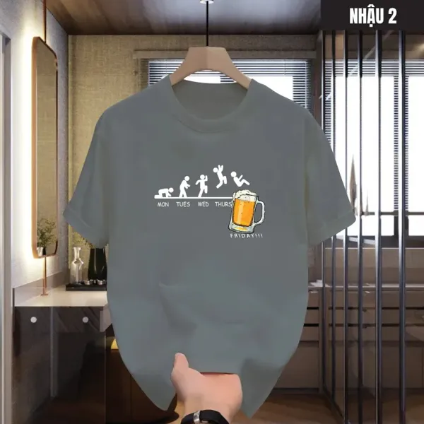 Áo thun cổ tròn nam nữ NHẬU tay ngắn chất cotton mềm mại, áo thun unisex in họa tiết phong cách thời trang mới