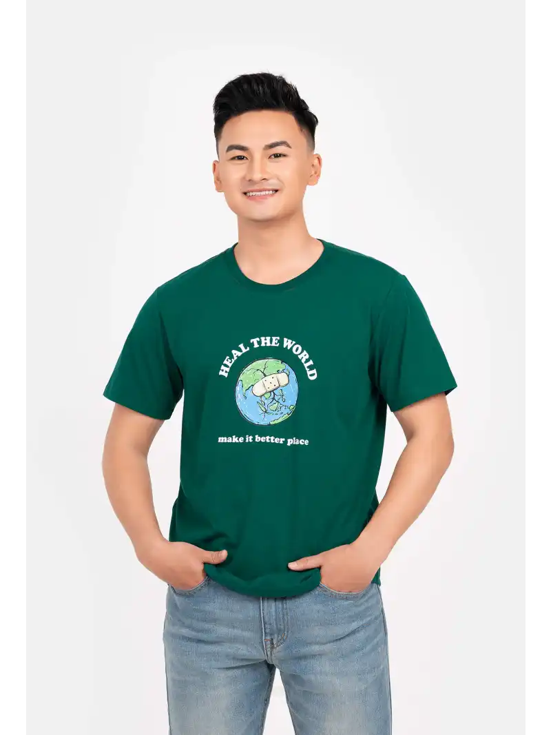 Áo Thun Nam In Heal The World Clean Vietnam Từ Vỏ Chai Nhựa Tái Chế