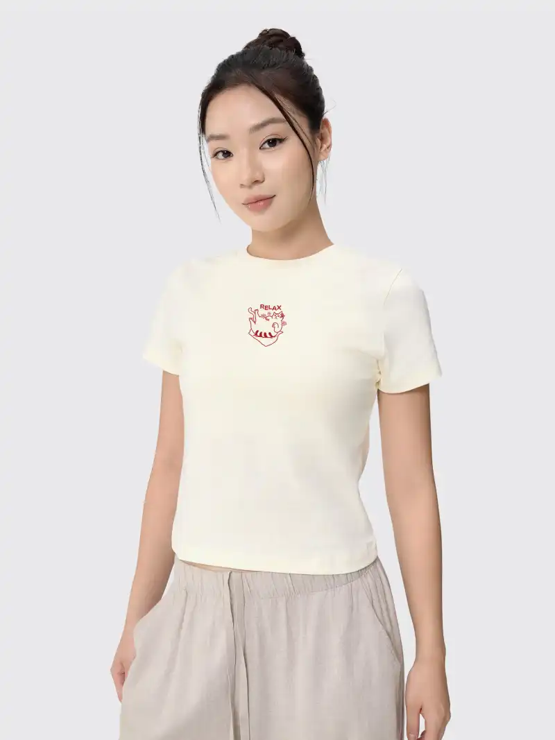 Áo Thun Nữ Baby Tee 100% Cotton Relax Cat Cá Tính Hiện Đại