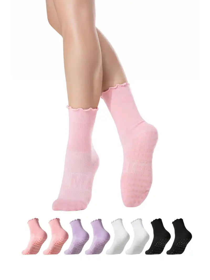 Tất Yoga và Pilates Chống Trượt Ruffle Socks Bộ 4 Đôi