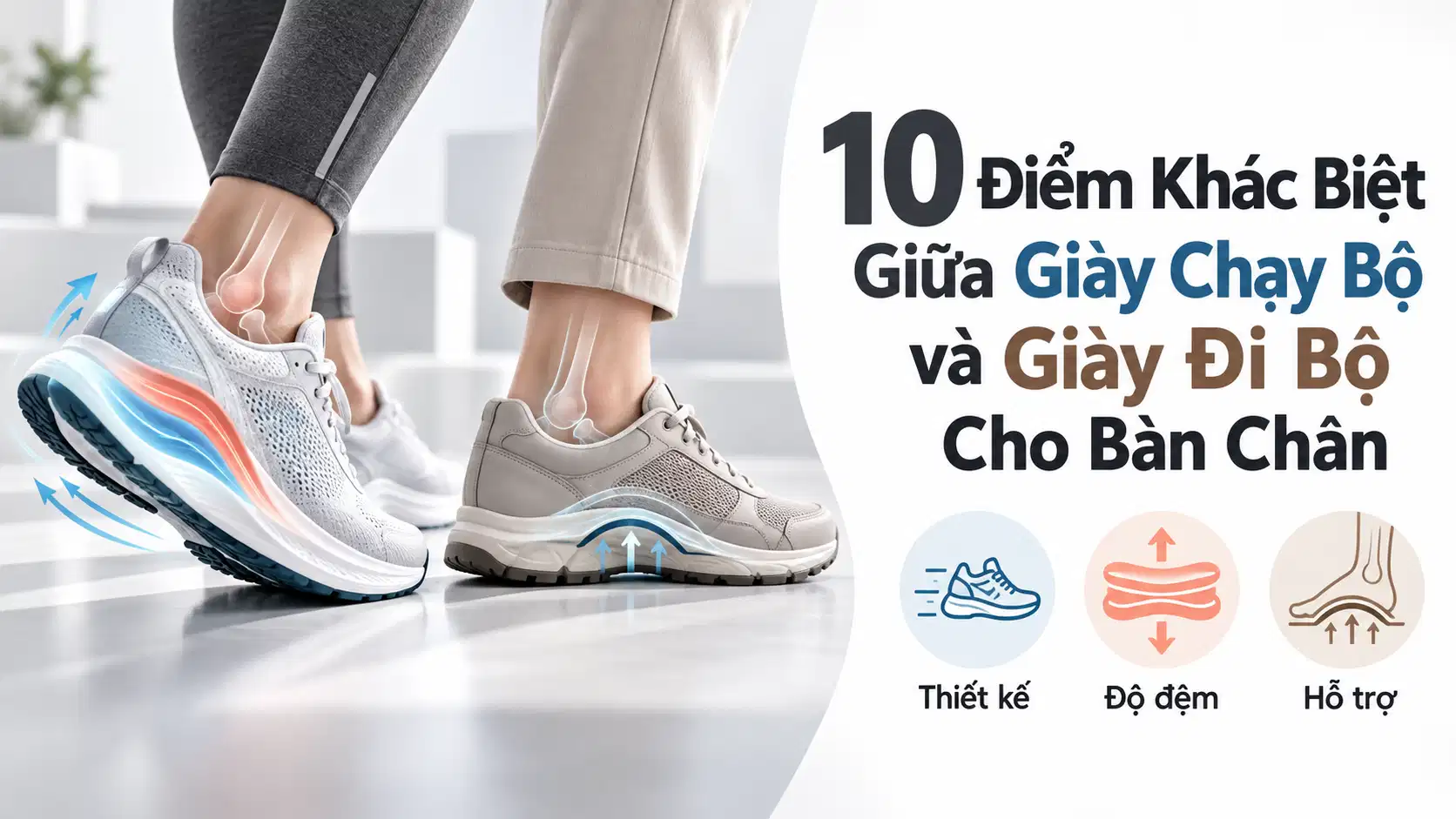 10 Điểm Khác Biệt Giữa Giày Chạy Bộ và Giày Đi Bộ Cho Bàn Chân
