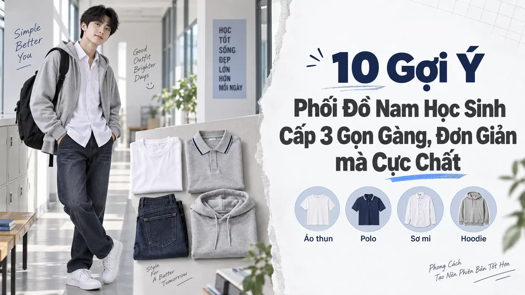 10 Gợi Ý Phối Đồ Nam Học Sinh Cấp 3 Gọn Gàng, Đơn Giản mà Cực Chất