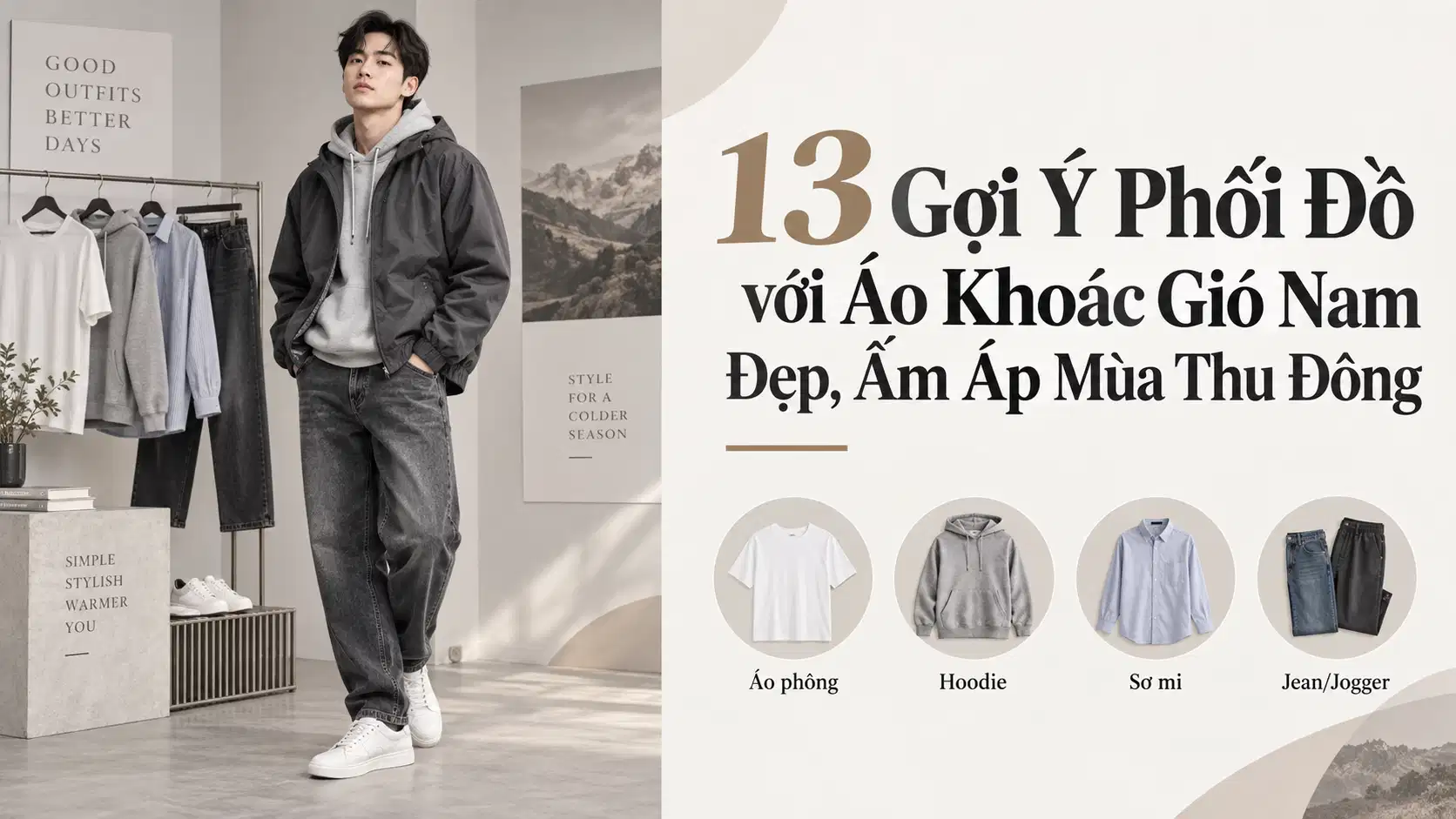 13 Gợi Ý Phối Đồ với Áo Khoác Gió Nam Đẹp, Ấm Áp Mùa Thu Đông