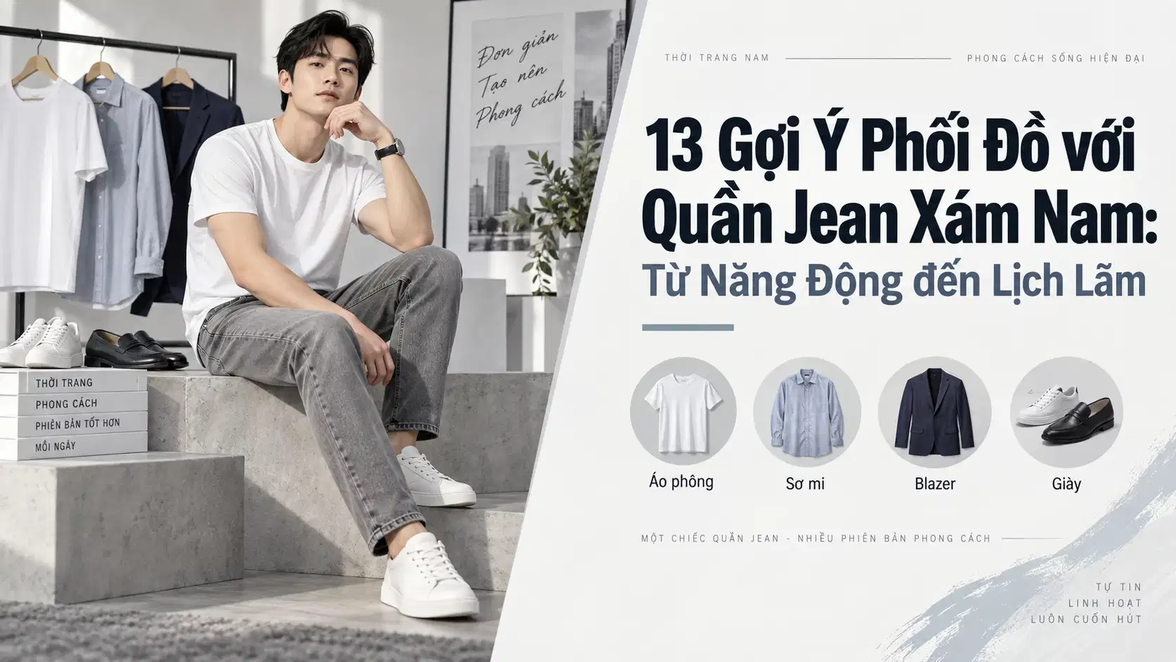 13 Gợi Ý Phối Đồ với Quần Jean Xám Nam: Từ Năng Động đến Lịch Lãm