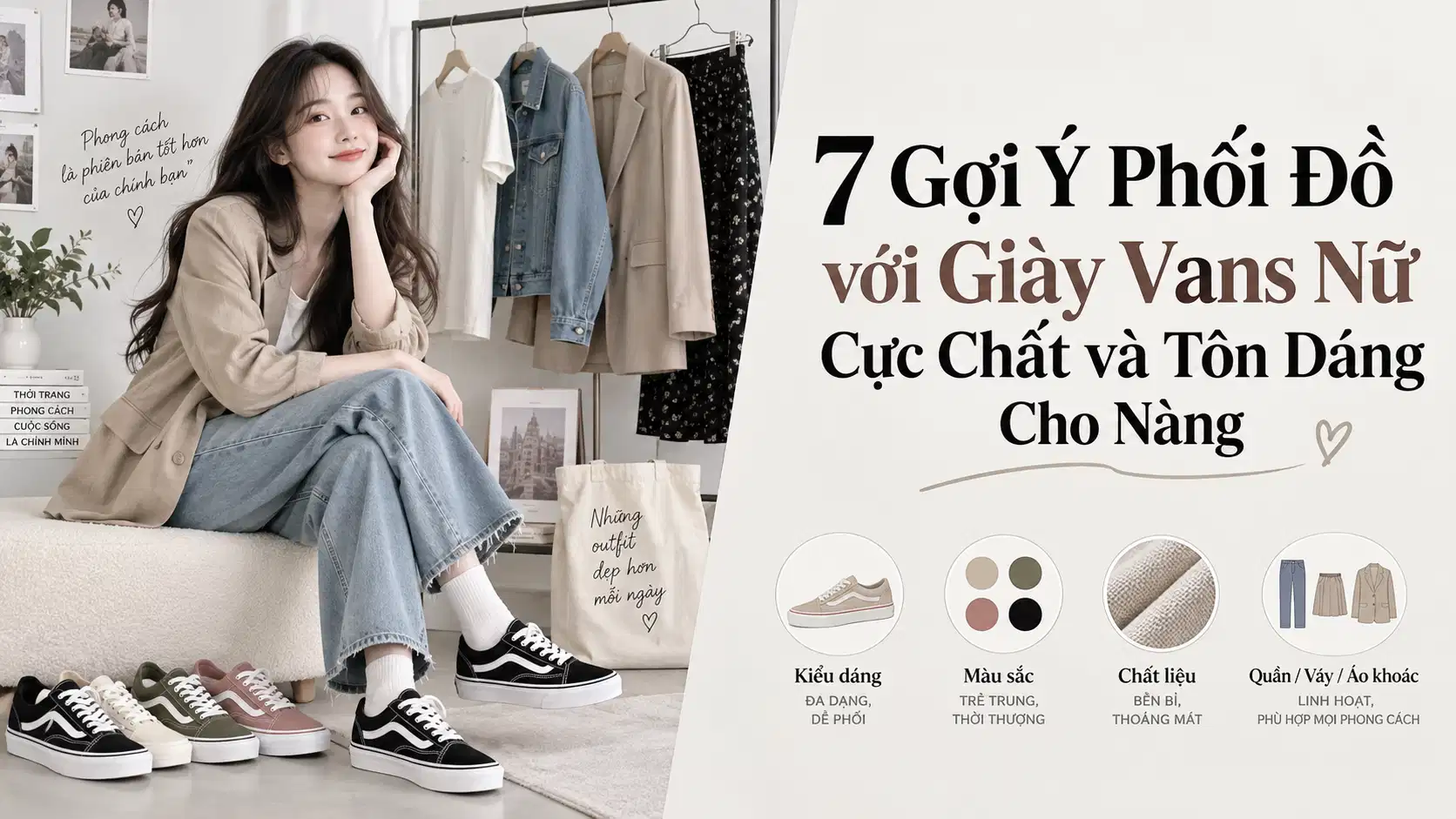 7 Gợi Ý Phối Đồ với Giày Vans Nữ Cực Chất và Tôn Dáng Cho Nàng