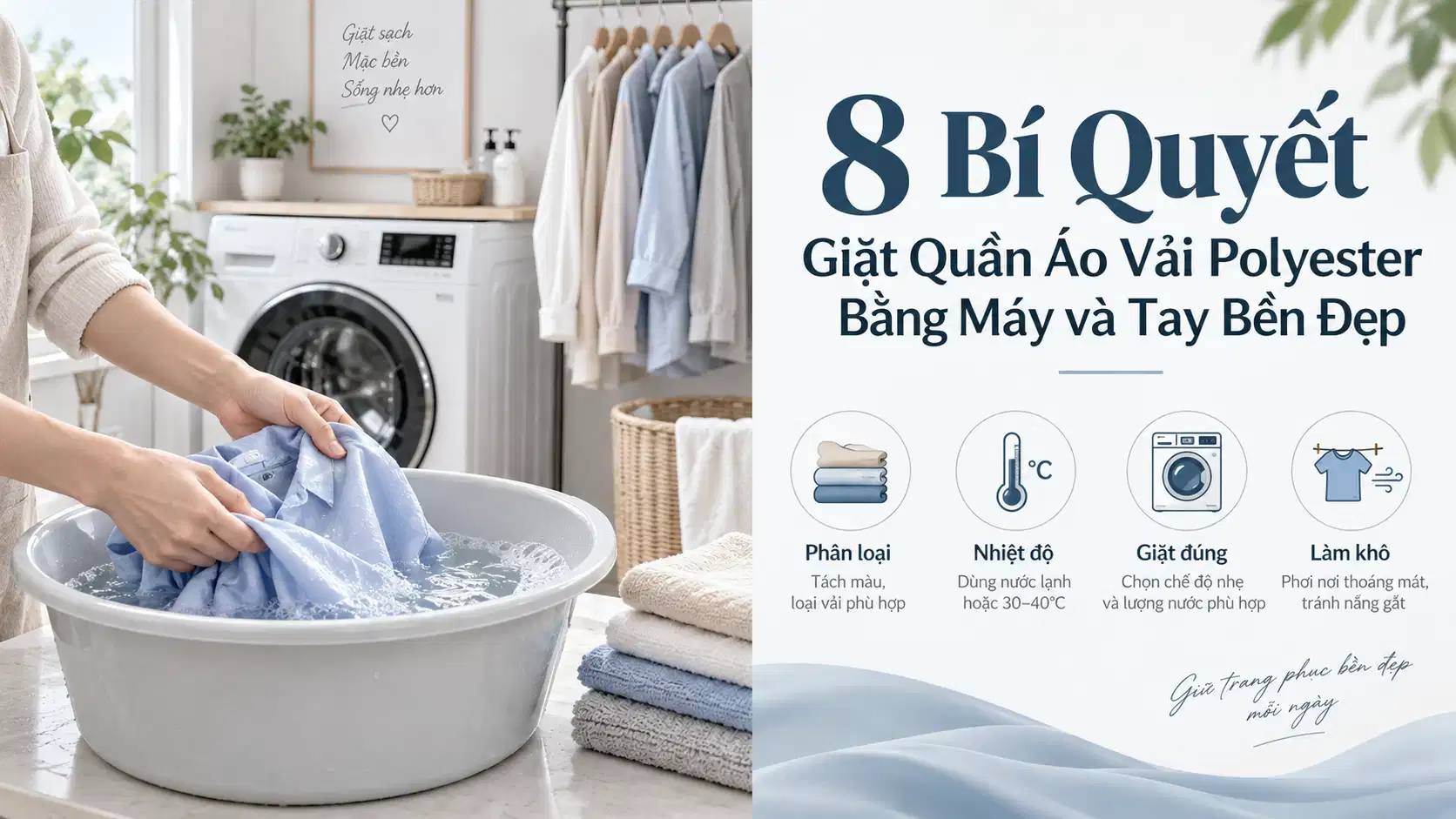 8 Bí Quyết Giặt Quần Áo Vải Polyester Bằng Máy và Tay Bền Đẹp