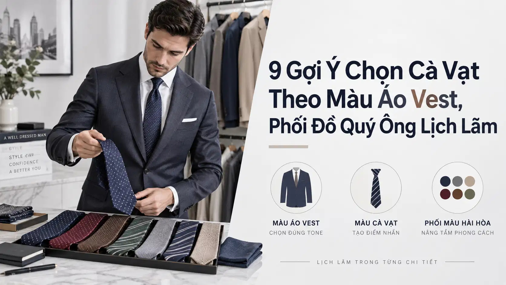 9 Gợi Ý Chọn Cà Vạt Theo Màu Áo Vest, Phối Đồ Quý Ông Lịch Lãm