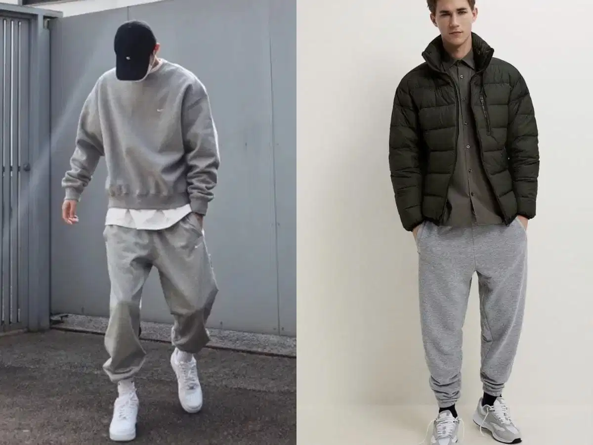 Phối quần nỉ nam với áo thun và áo khoác phao Phối quần nỉ nam với áo thun và áo khoác phao