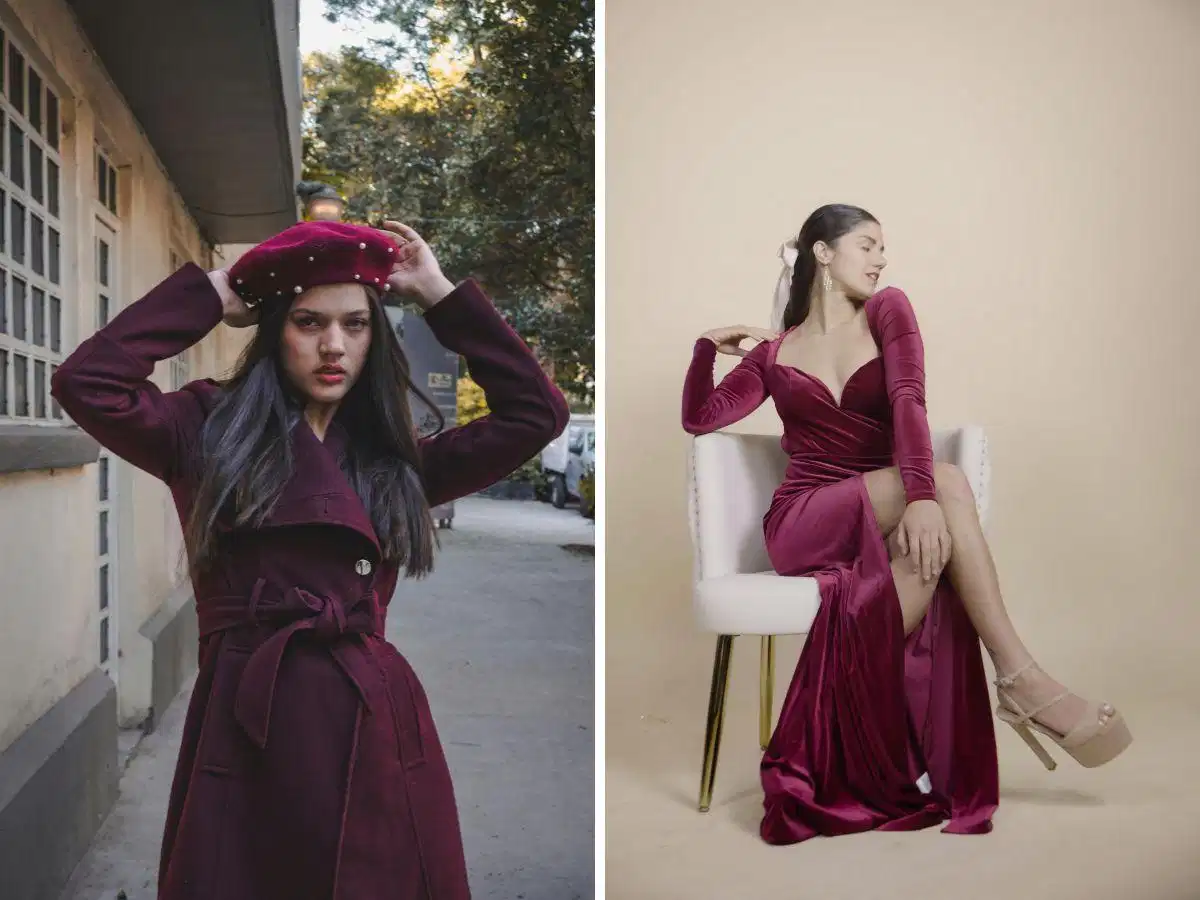 Phối trang phục monochrome với nhiều sắc độ đỏ burgundy Phối trang phục monochrome với nhiều sắc độ đỏ burgundy