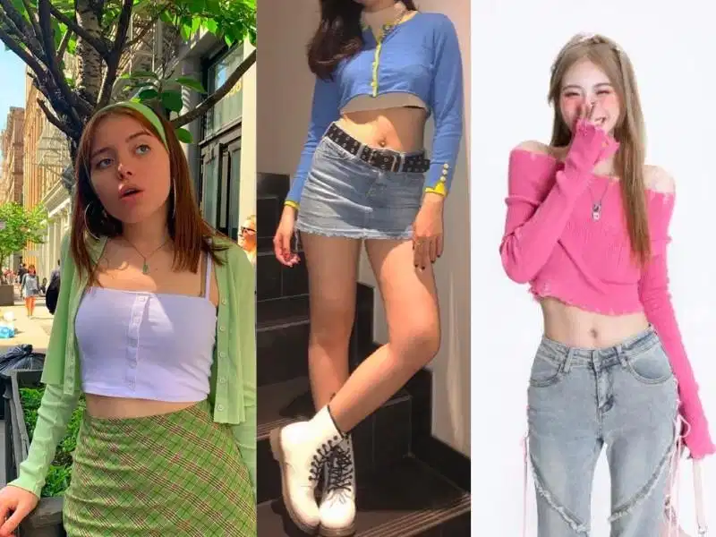 Layering áo crop top cùng cardigan dệt kim dáng lửng