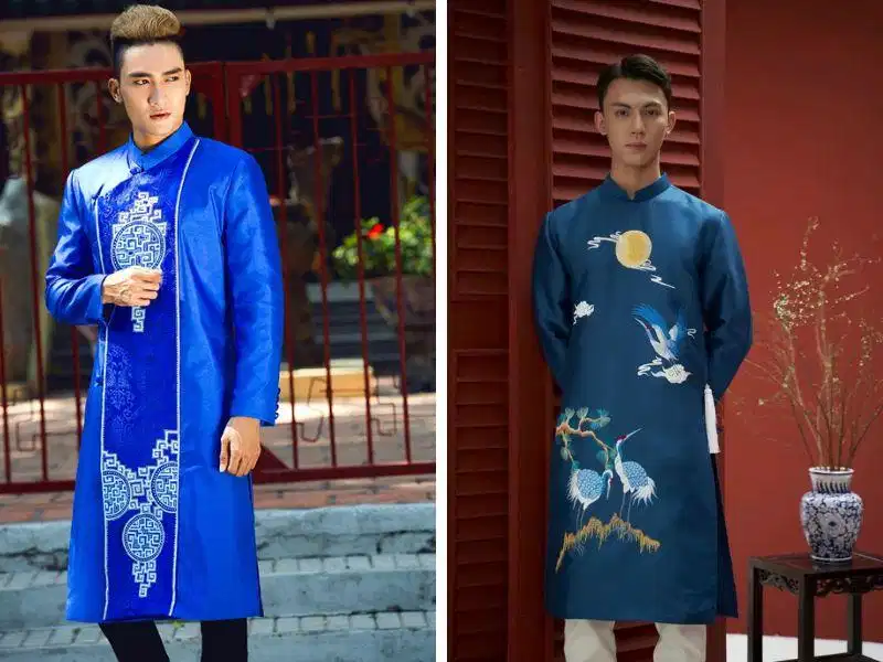Áo dài cưới nam màu xanh Áo dài cưới nam màu xanh