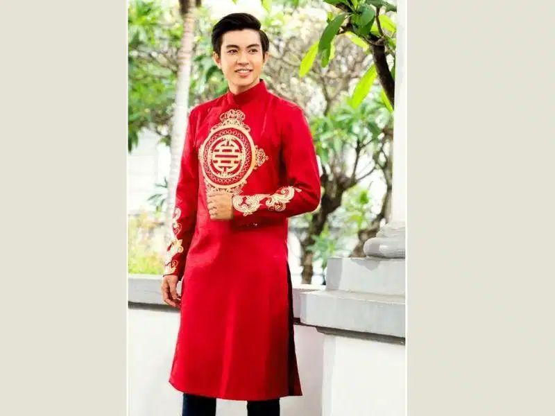 Áo dài nam cách tân họa tiết song hỷ Áo dài nam cách tân họa tiết song hỷ