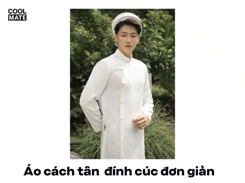 Áo dài nam cách tân trắng trơn Áo dài nam cách tân trắng trơn tối giản phong cách đương đại