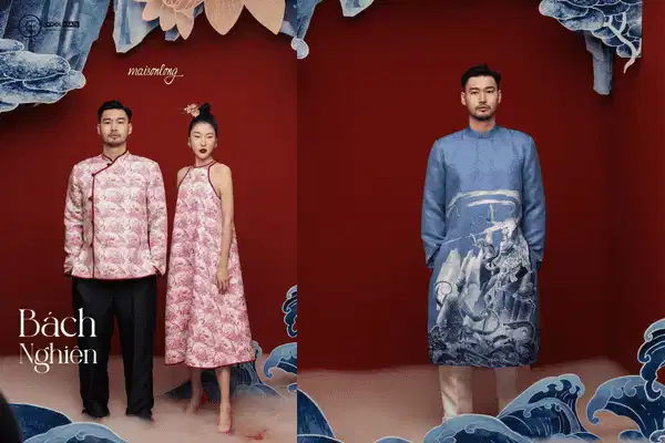 Áo dài nam Tiệm Long Áo dài nam Tiệm Long với họa tiết thêu thủ công tinh xảo