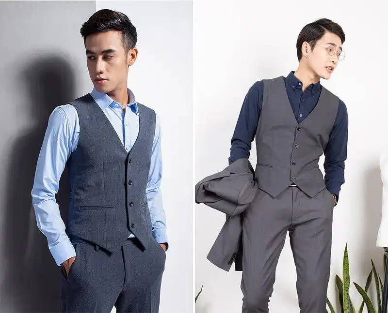 Gile vest ghi lịch lãm dự sự kiện Áo gile vest may đo màu ghi cùng sơ mi