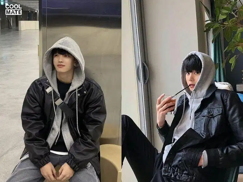 Áo hoodie phối quần baggy kết hợp với áo da lộn Áo hoodie phối quần baggy kết hợp với áo da lộn