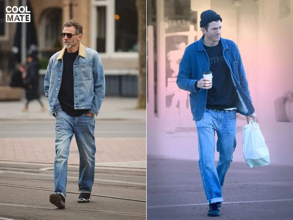 Áo jumper phối cùng áo khoác denim nam