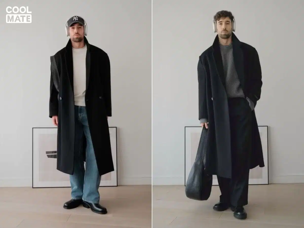 Áo jumper cổ lọ phối cùng áo khoác dài