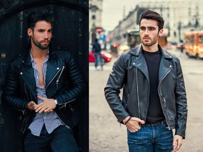Áo khoác da mix với quần jean slim fit đen tạo nên outfit nam tính và mạnh mẽ Áo khoác da mix với quần jean slim fit đen tạo nên outfit nam tính và mạnh mẽ