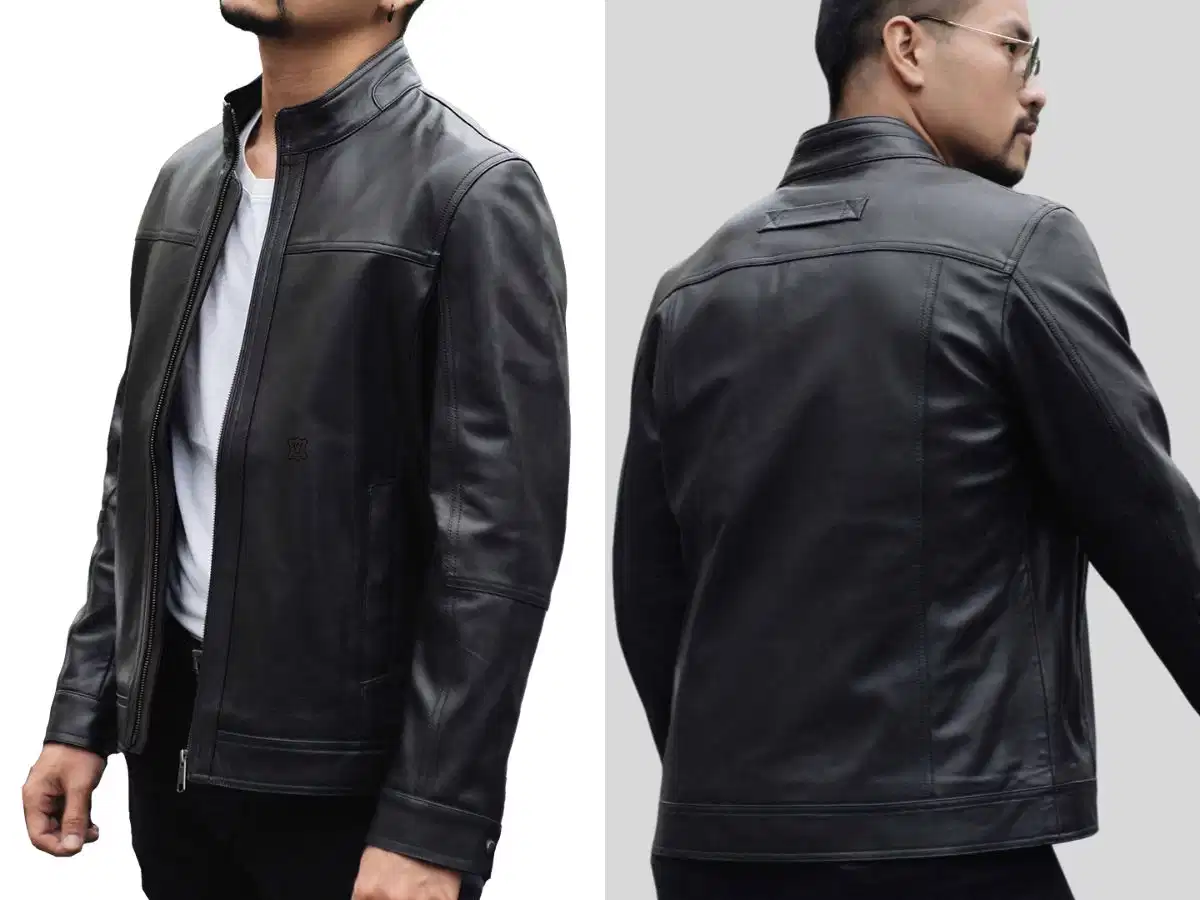 Áo khoác da Racer Áo khoác da Racer cổ trụ tối giản