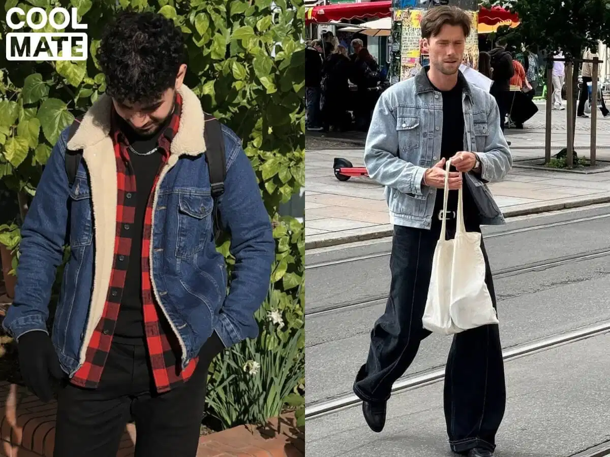Áo khoác denim lót lông nam ấm áp, cá tính, phong cách vintage