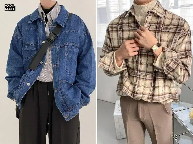 Áo len mỏng kết hợp với sơ mi Chất liệu denim mang lại độ đanh cứng cáp bên cạnh lớp len mềm