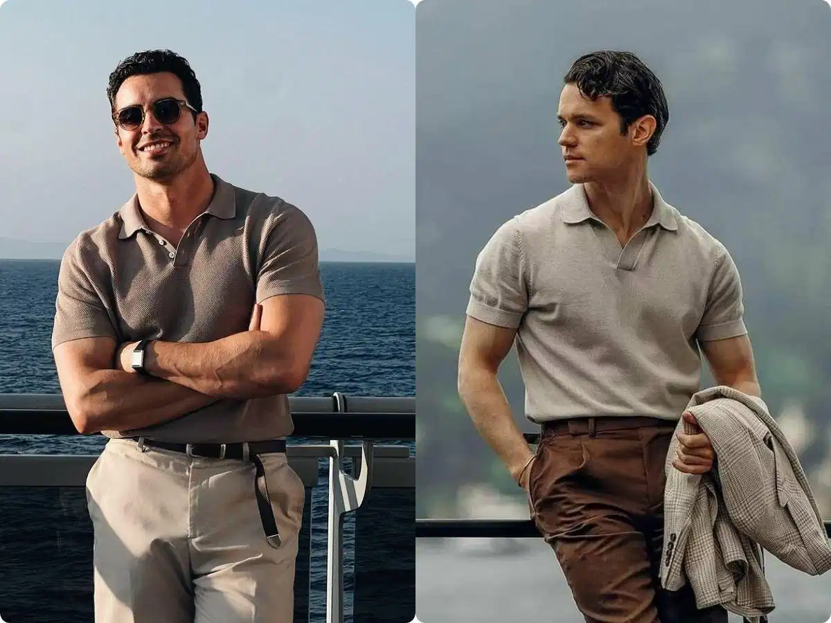 Mẫu áo len polo nam Merino dệt kim basic màu tối giản