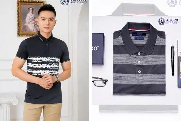 Áo phông kẻ ngang Aligro Áo phông kẻ ngang Aligro dệt bo cổ tỉ mỉ