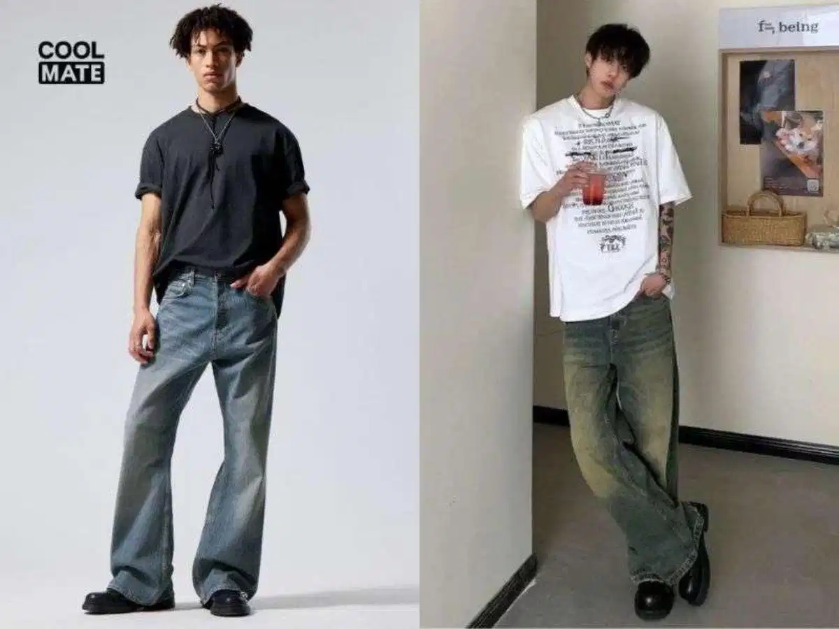 Áo thun rộng phối với quần jean bootcut Áo thun rộng phối với quần jean bootcut