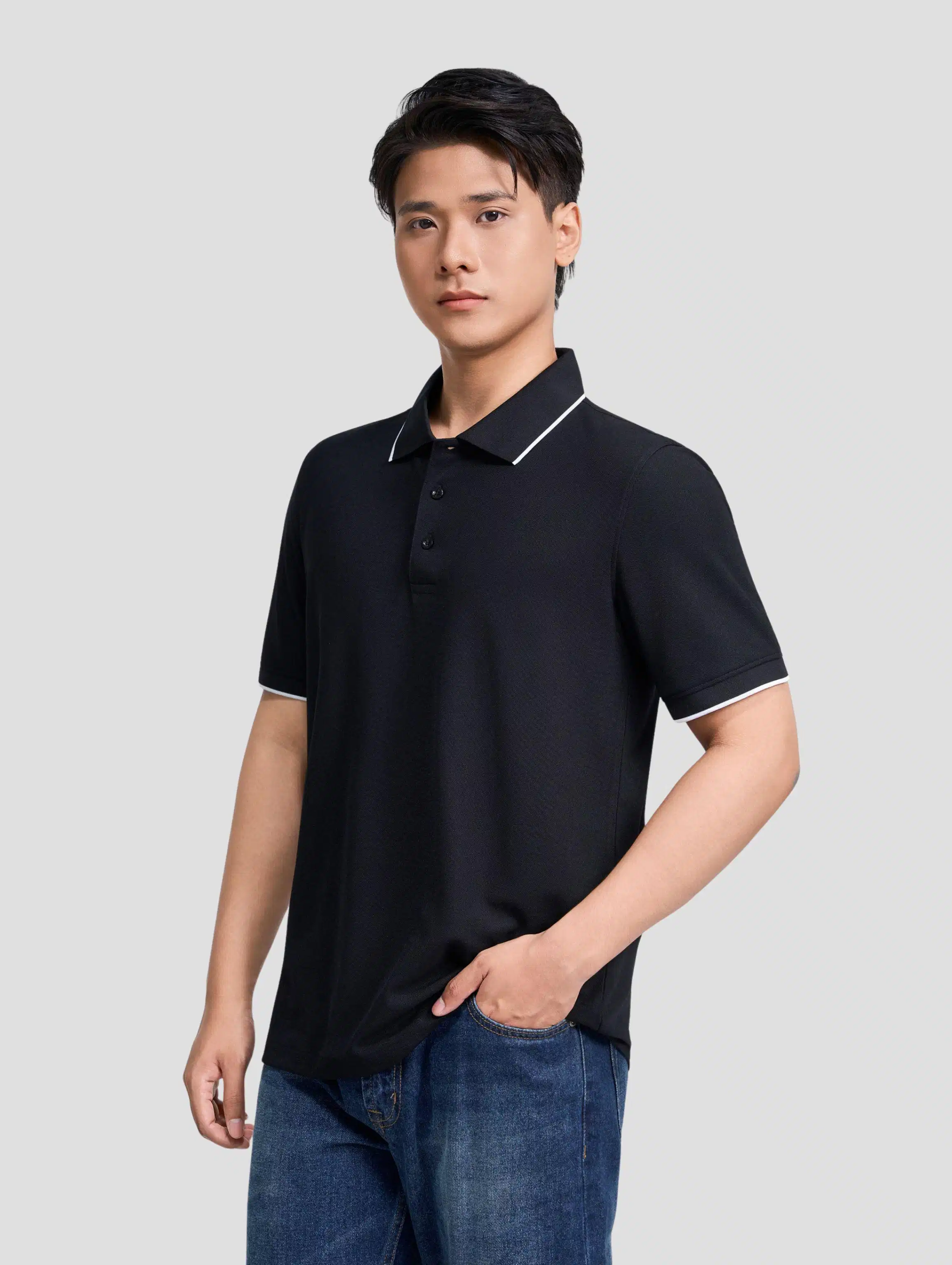 Mẫu áo polo nam dệt kim thanh lịch Áo polo nam chất liệu dệt thoáng mát phối đồ thường ngày