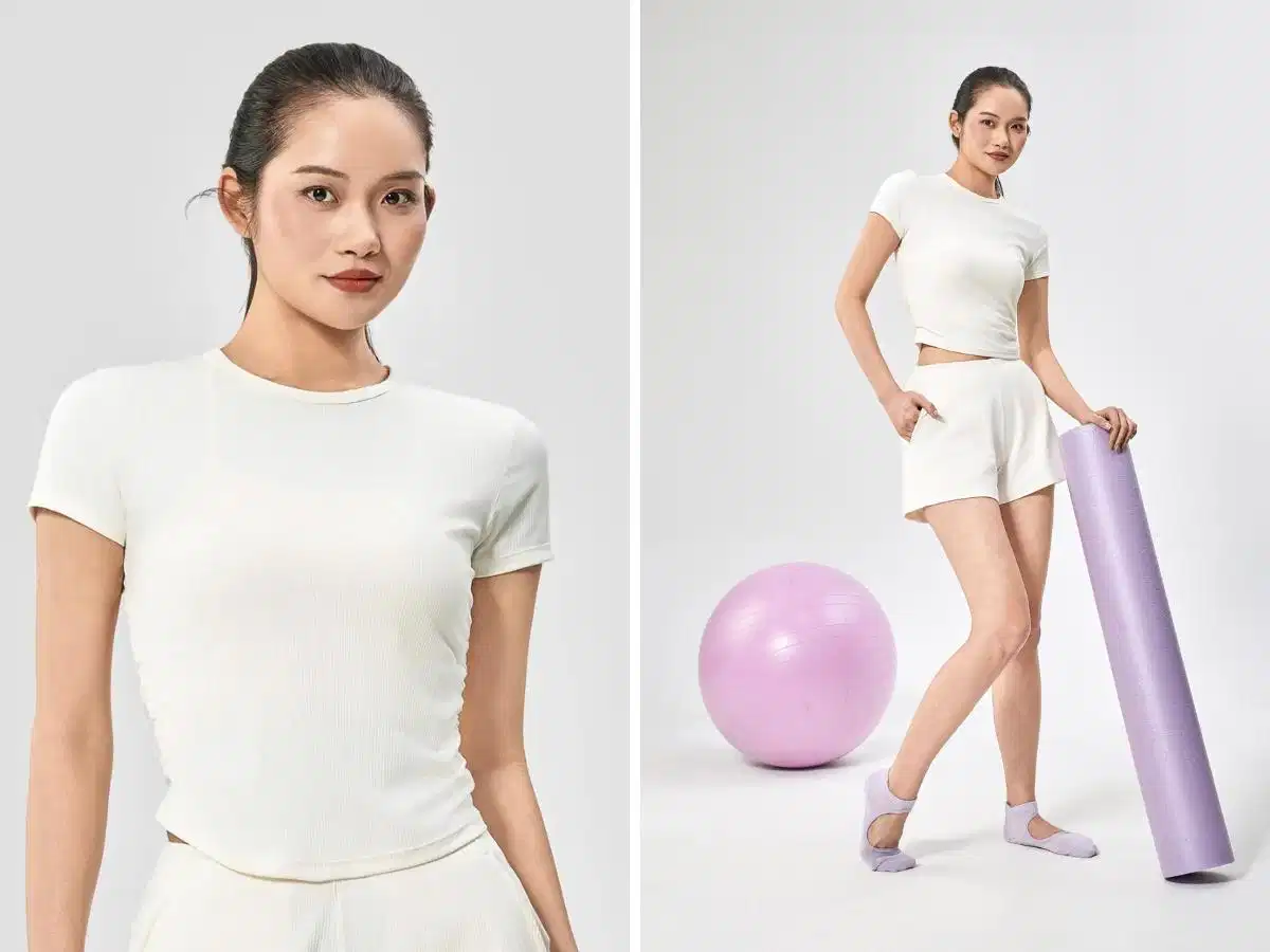 Áo Slimfit Tee nữ phối cùng trang phục Yoga và Pilates Áo Slimfit Tee nữ phối cùng trang phục Yoga và Pilates