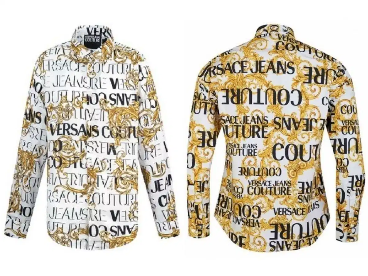 Áo sơ mi ngắn tay Versace Jeans Couture họa tiết vàng trắng