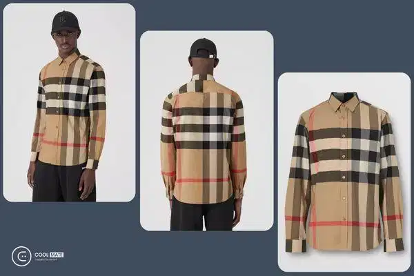 Áo sơ mi dài tay Burberry kẻ sọc lớn Áo sơ mi Burberry nam dài tay poplin họa tiết kẻ lớn