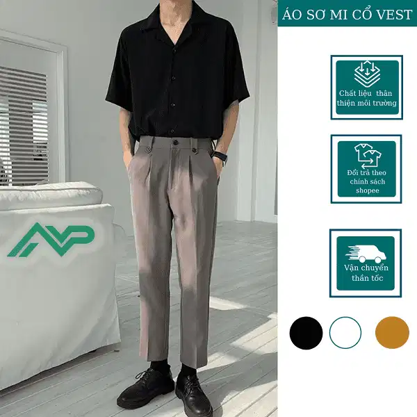 Sơ mi nam cộc tay màu đen NPV